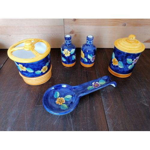 Kitchen accessories set Blue flower line. handpainted... 2