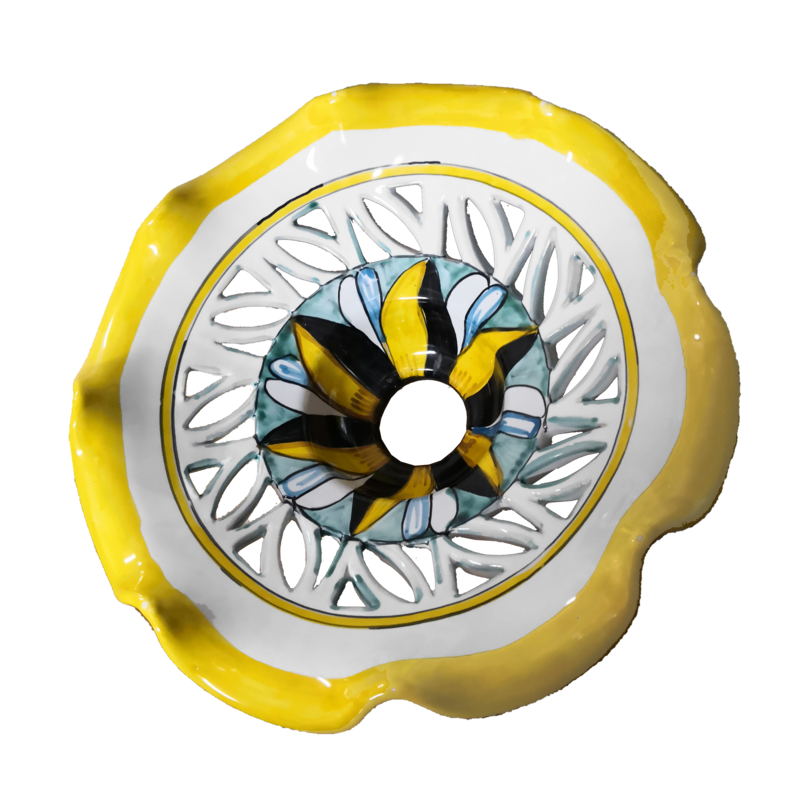 wavy edge chandelier. handpainted Vietri ceramic.