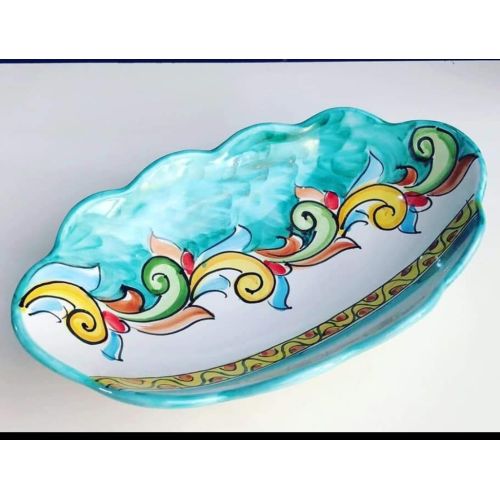 Oval wave border centerpiece, baroque line. handpainted Vietri ceramic