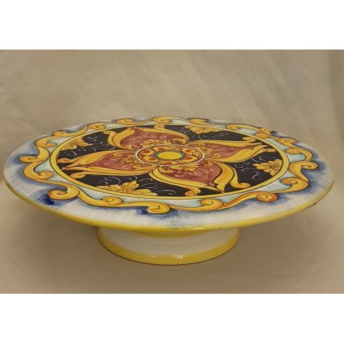 Centre de Table Uni / Coupe sur Pied – Décor Baroque. Céramique de Vietri Peinte à la Main