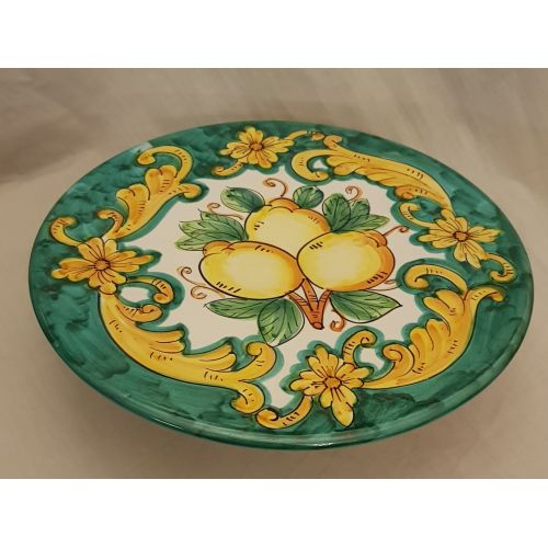 Smooth Centerpiece / Pedestal Stand – Baroque & Lemon Design. Hand-Painted Vietri Ceramic