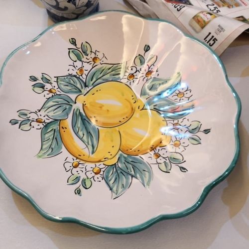 Centrotavola piatto margherita decoro limoni. Ceramica di...