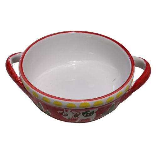 Oven pan animals line red cow. handpainted Vietri ceramic 2