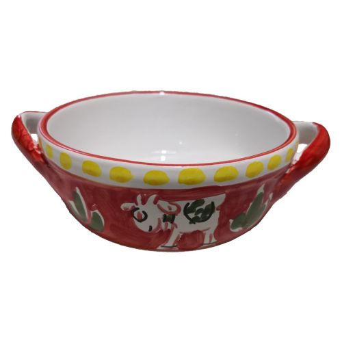 Oven pan animals line red cow. handpainted Vietri ceramic