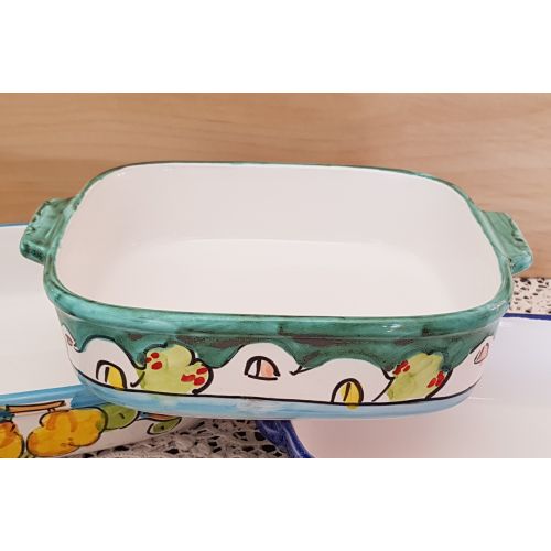 Oven pan house line green. handpainted Vietri ceramic