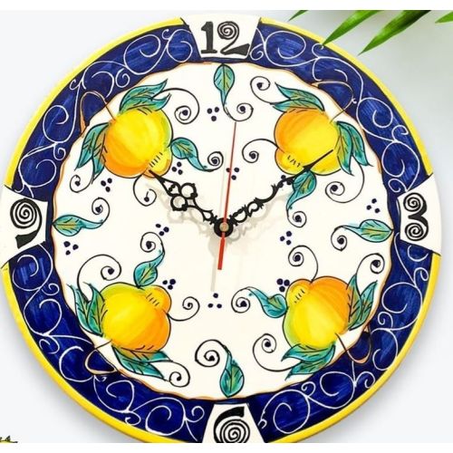 Wall clock. Lemon line. Vietri ceramic. Hand-painted.