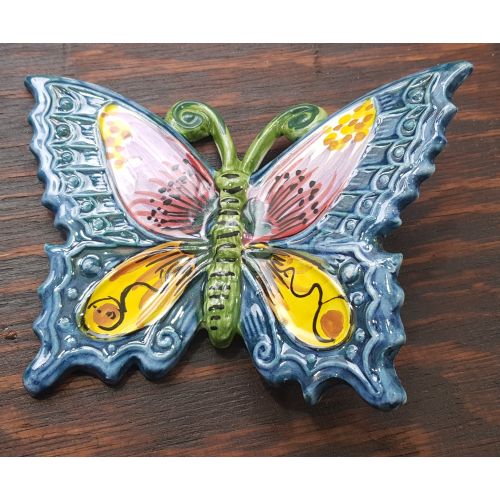 Farfalla fondo Blu in Ceramica di vietri dipinta a mano. disponibili in diverse dimensioni