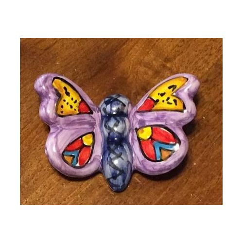Butterfly violet flowers line handpainted Vietri ceramic