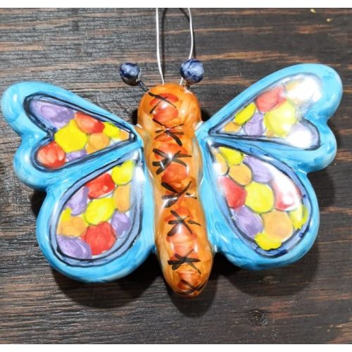 Butterfly light blue flowers line handpainted Vietri ceramic
