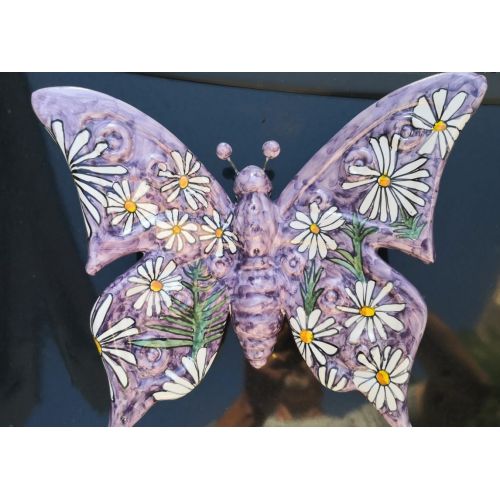 Butterfly light violet daisy line handpainted Vietri ceramic