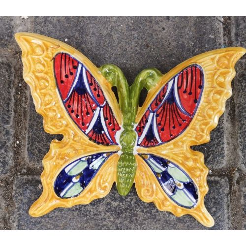 Colorful butterfly orange background handpainted Vietri...