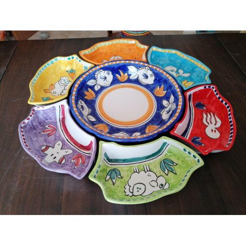 Appetizer set. Cold Dinner. 7 pieces. Little Animals line. Hand-painted Vietri ceramics.