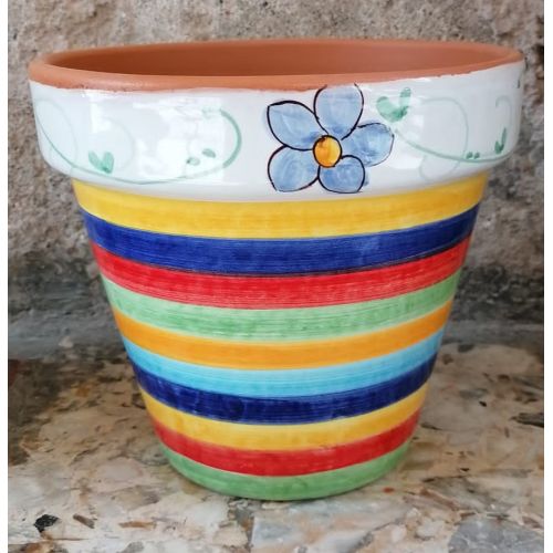 Vaso conico fondo righe colorate. Ceramica di Vietri...