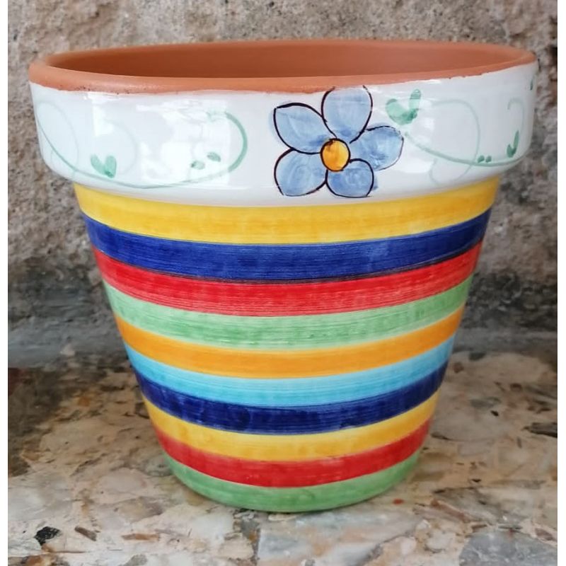 Vaso conico fondo righe colorate. Ceramica di...