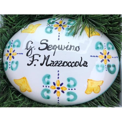 Customizable oval plaque. Flowers line. Vietri ceramic....