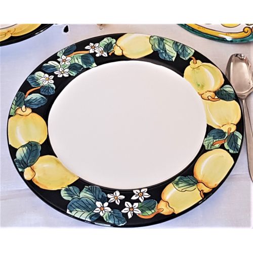 Teller. Top-Linie. Zitronen und Orangenblüten. Glatter Rand. Vietri-Keramik. Speise-, Suppen-, Dessert- oder Platzteller.