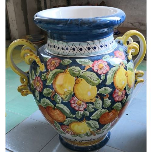 Orcio manici a serpente fondo Blu decoro limoni. Ceramica...