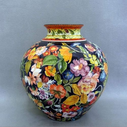 Vase bowl flower line. handpainted Vietri ceramic