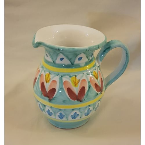 Bulbous Pitcher. Geometric Line. Vietri ceramics. Hand-painted.