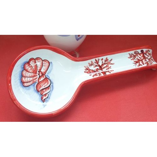 Spoon rest ROMA white Background shell. handpainted Vietri ceramic