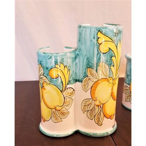Double glass holder double decor line handpainted Vietri ceramic