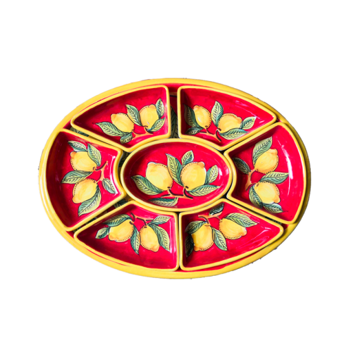Appetizer set. Cold Dinner. 7 pieces. Lemons line, red...