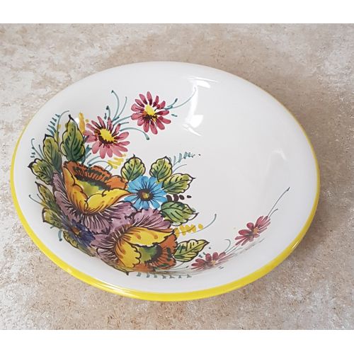 Smooth cup, soup plate, bowl. Salad bowl. Flower line on white background. Vietri ceramics.