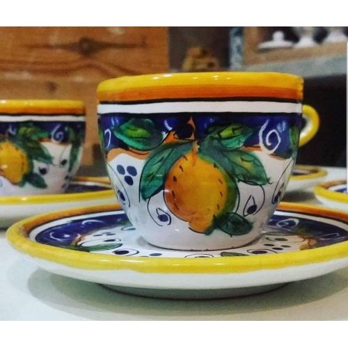 Coffee cup with saucer. Lemons Line. Vietri ceramic.... 2