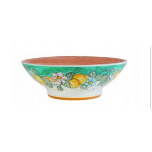 Vase bowl for plants green, Lemons Line.  handpainted...
