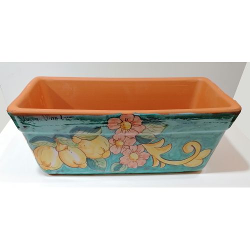 Rectangular Planter. Green Ramina Base with Lemons and Flowers. Vietri ceramic. Hand-painted.