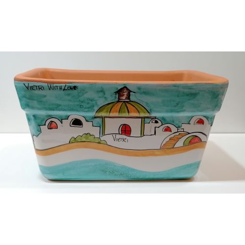 Jardinera rectangular. Línea Casette. Cerámica de Vietri. Pintada a mano.