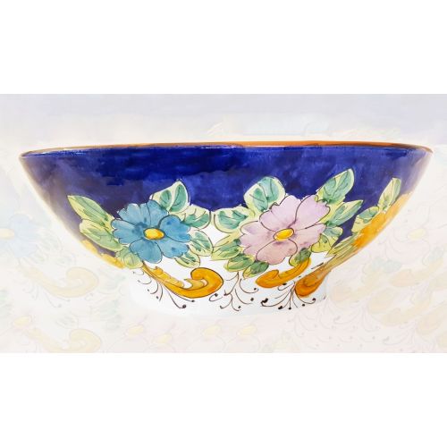 Vase bowl for plants and flowers white  Background e Blu. handpainted Vietri ceramic