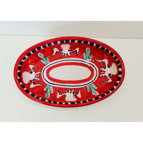Oval serving plate with shallow bowl. Animals line. Vietri ceramics. Hand-painted.