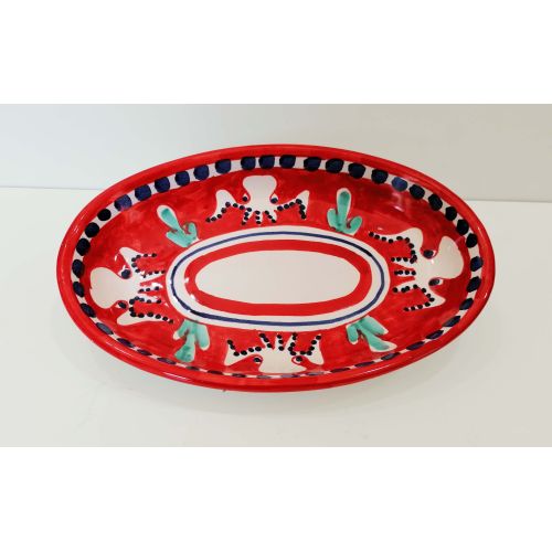 Oval serving plate with shallow bowl. Animals line. Vietri ceramics. Hand-painted.