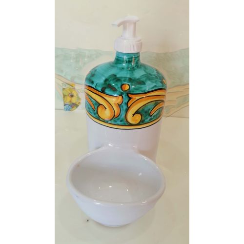 Dosatore sapone con portaspugna. Linea doppio decoro Ceramica Vietrese