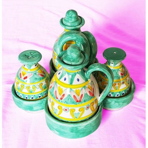 Oil vinegar salt and Pepper Set Green. handpainted Vietri...