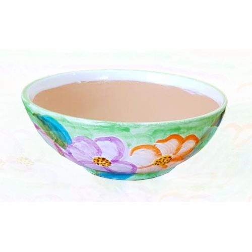Vase bowl for plants flowers Green Background. handpainted Vietri ceramic