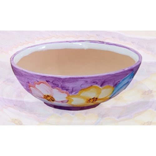 Vaso ciotola decoro Fiori Fondo Viola Ceramica di Vietri dipinto a mano.