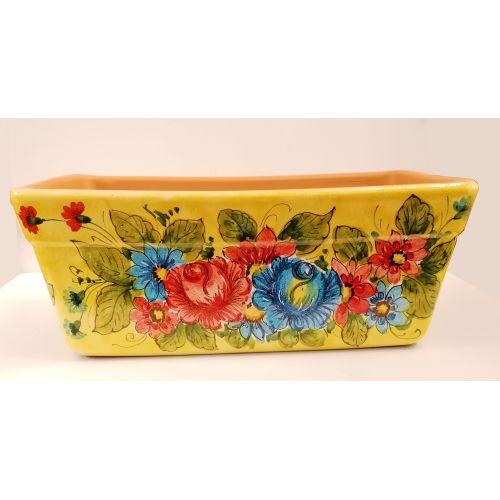 Rectangular Planter. Yellow Base with Flowers. Vietri ceramic. Hand-painted.
