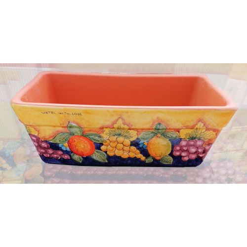 Jardinera rectangular. Fondo amarillo con frutas y...