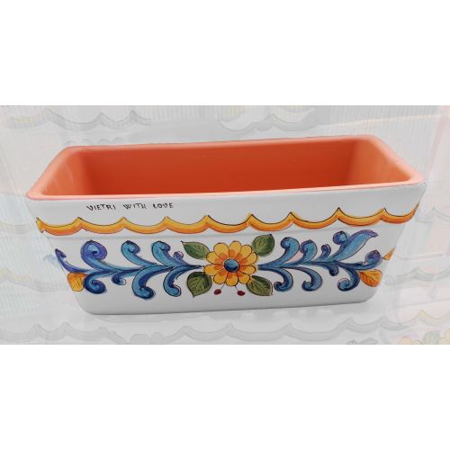 Rectangular Planter. White Base with Blue Baroque. Vietri ceramic. Hand-painted.