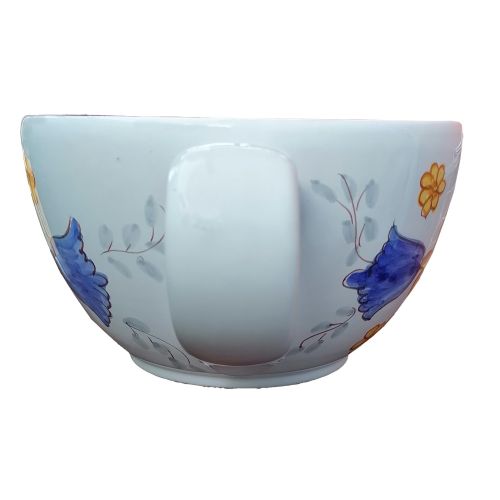Cup pod holder. Flower and white background. Handpainted Vietri ceramic