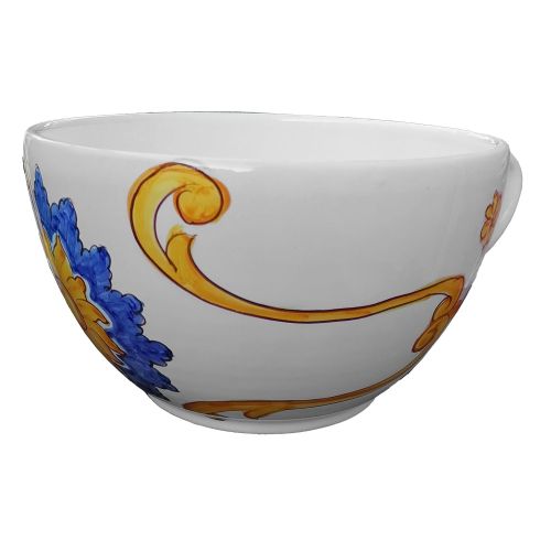 Cup pod holder. Flower and white background. Handpainted Vietri ceramic