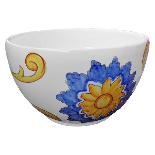 Taza de vaina. Fondo blanco floral. Cerámica Vietri pintada a mano.
