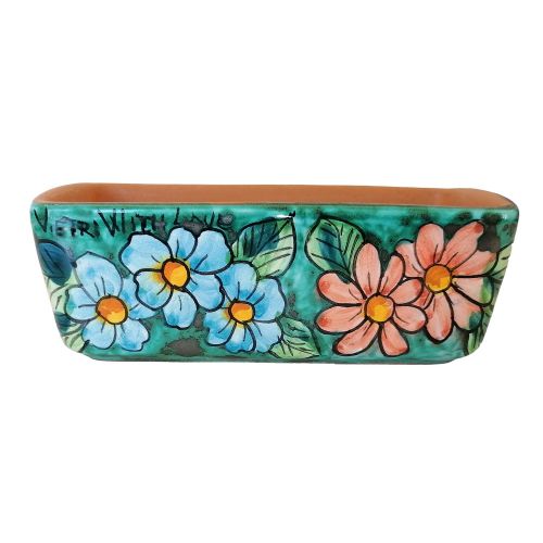 Mini rectangular planter. Little flowers. Vietri ceramic.... 2