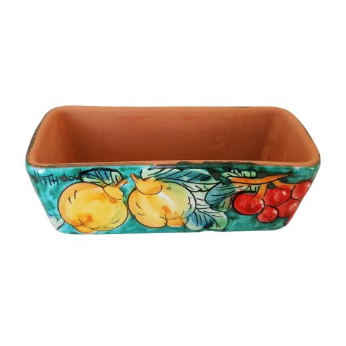 Mini rectangular planter. Lemons and grapes. Vietri ceramic. Hand-painted.