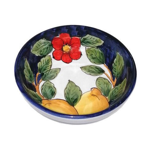 Glatte Schale, tiefer und flacher Teller – Linie Blumen & Zitronen, Vietri-Keramik.
