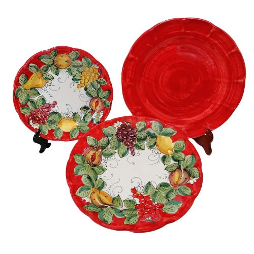 Tris Piatti. Linea Frutta. Ceramica vietrese. Dipinto a mano- fondi, piani, frutta/dolce