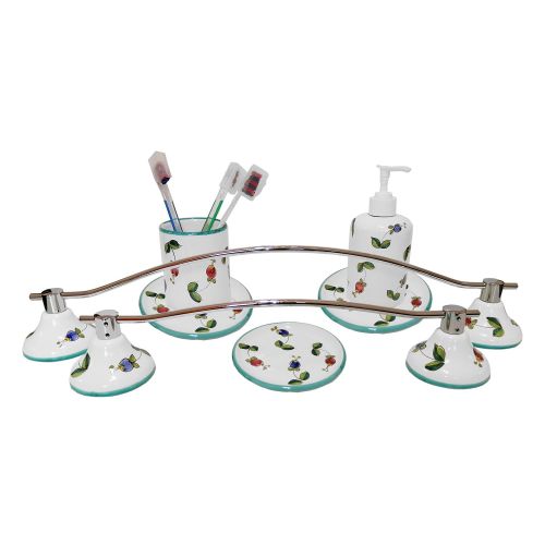 Bathroom accessories set bell flowers line. handpainted...