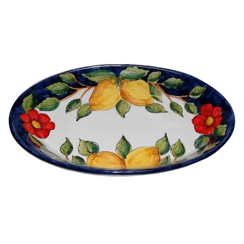 Assiette ovale avec coupe peu profonde. Ligne Fleurs et Citrons. Céramique de Vietri. Peint à la main.